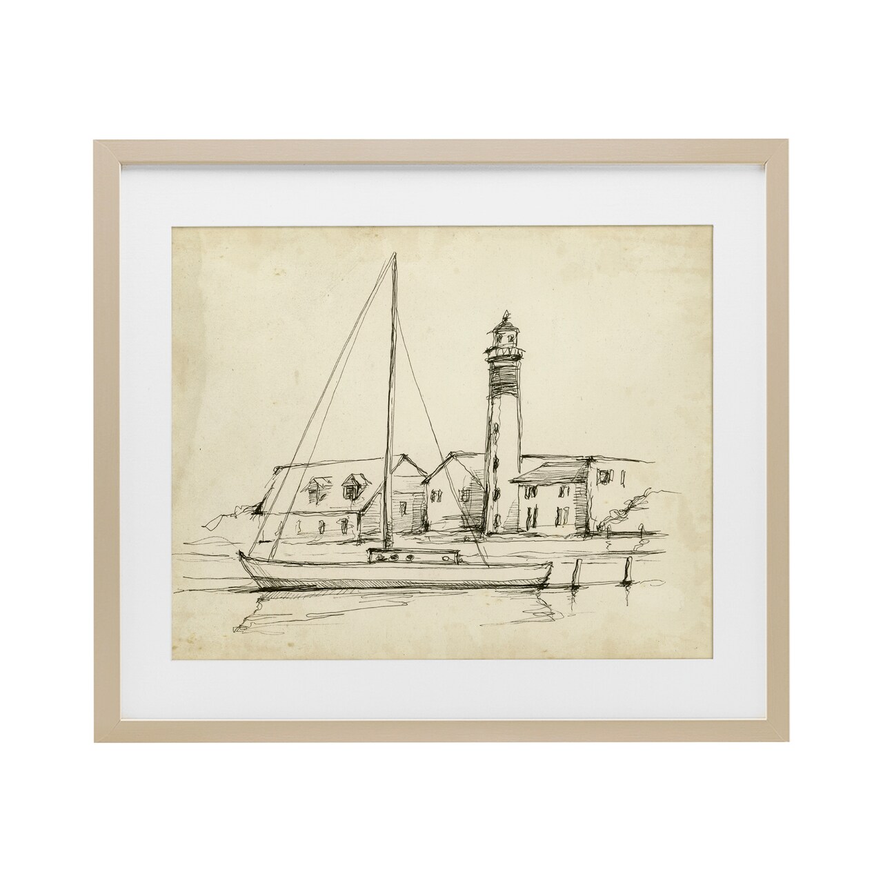 Stupell Industries Lighthouse & Boat Study Framed Print Under Glass, design by Ethan Harper